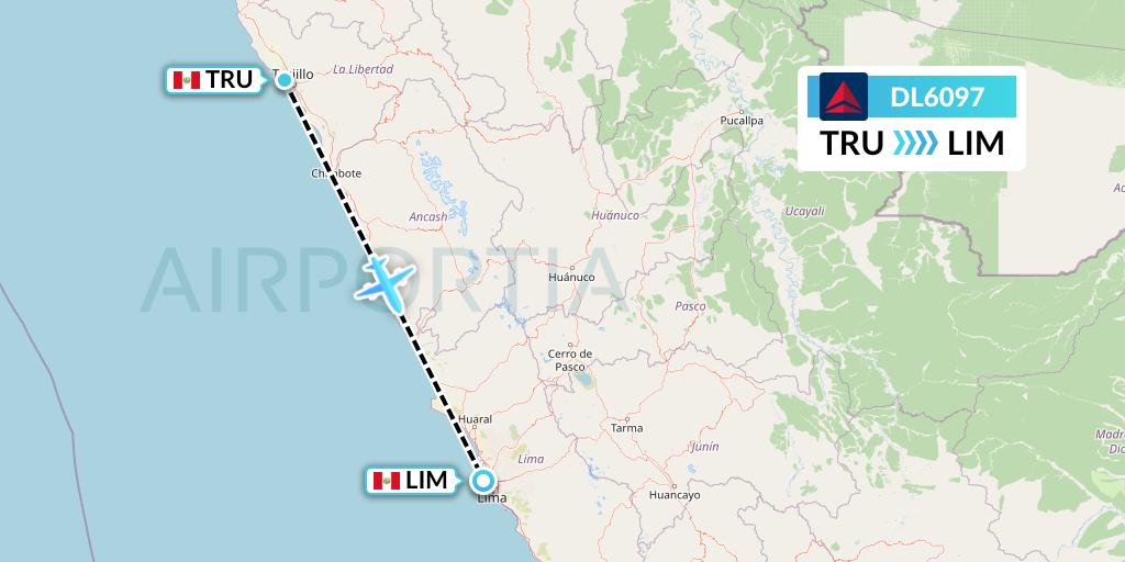 DL6097 Delta Air Lines Flight Map: Trujillo to Lima