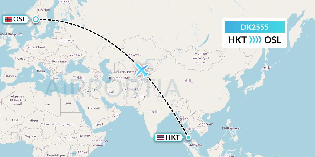 DK2555 Thomas Cook Airlines Scandinavia Flight Map: Phuket to Oslo