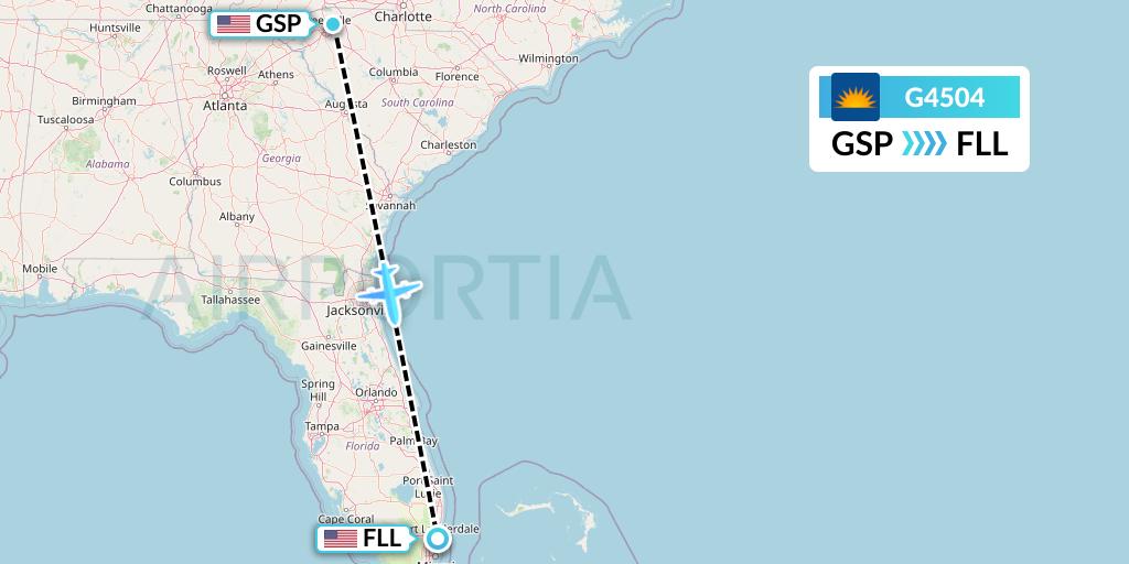 G4504 Allegiant Air Flight Map: Greenville-Spartanburg to Fort Lauderdale