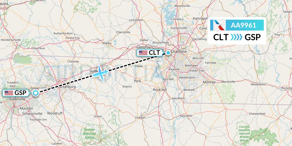 AA9961 American Airlines Flight Map: Charlotte to Greenville-Spartanburg