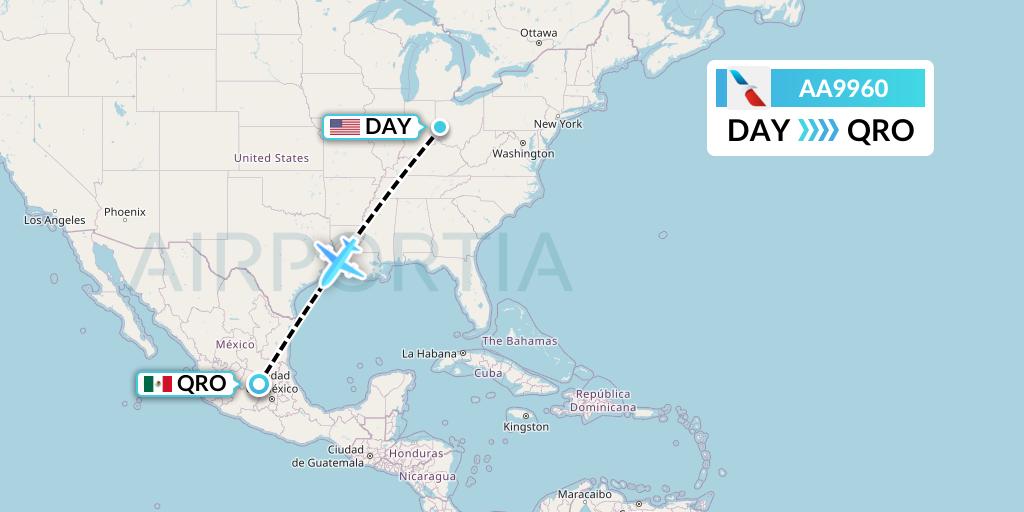 AA9960 American Airlines Flight Map: Dayton to Queretaro