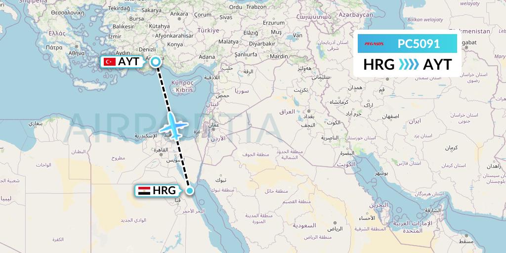 PC5091 Pegasus Airlines Flight Map: Hurghada to Antalya