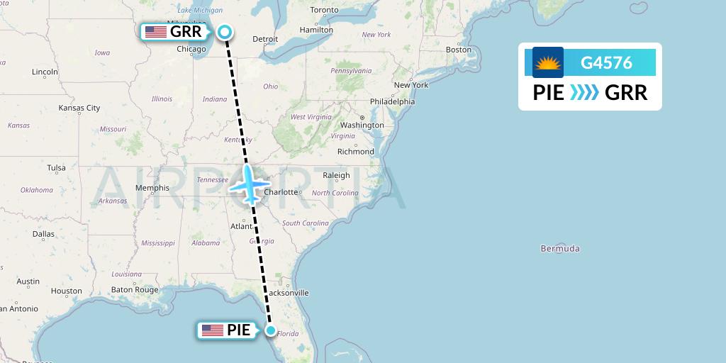 G4576 Allegiant Air Flight Map: St. Petersburg to Grand Rapids