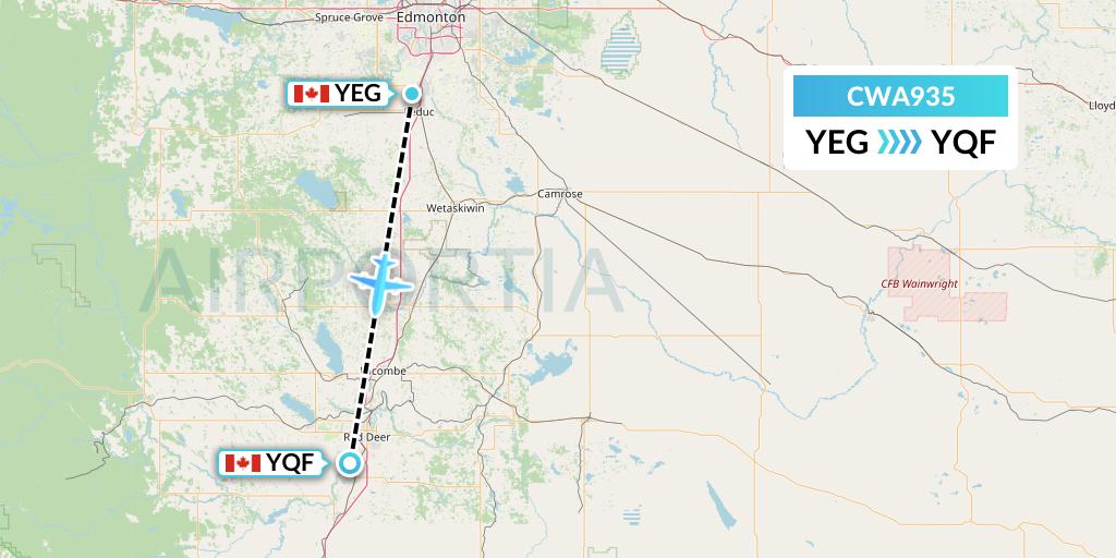 CWA935 Can West Corporate Air Charters Ltd. Flight Map: Edmonton to Red Deer