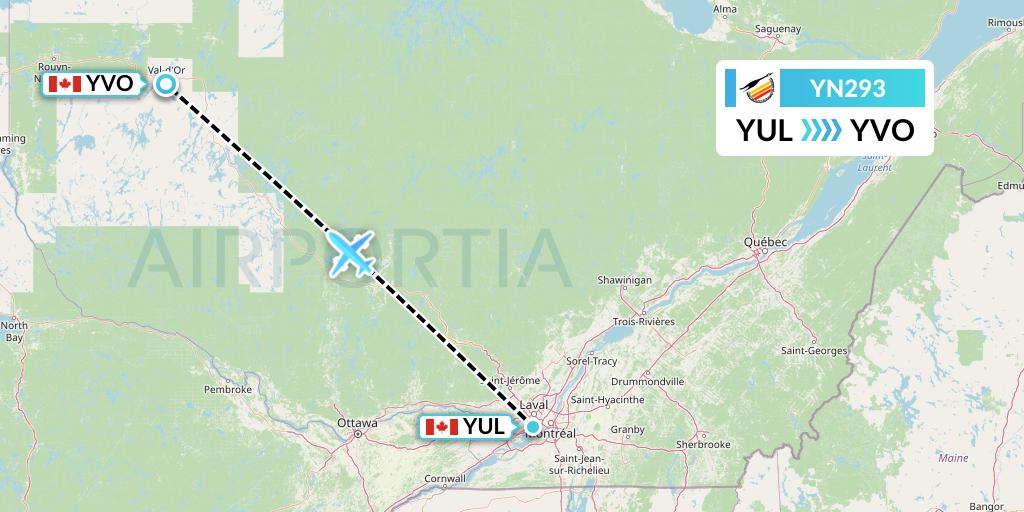YN293 Air Creebec Flight Map: Montreal to Val-d'Or