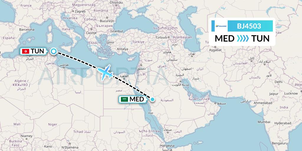 BJ4503 Nouvelair Tunisie Flight Map: Medina to Tunis