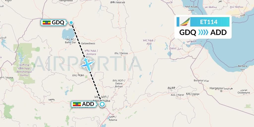 ET114 Ethiopian Airlines Flight Map: Gondar to Addis Ababa