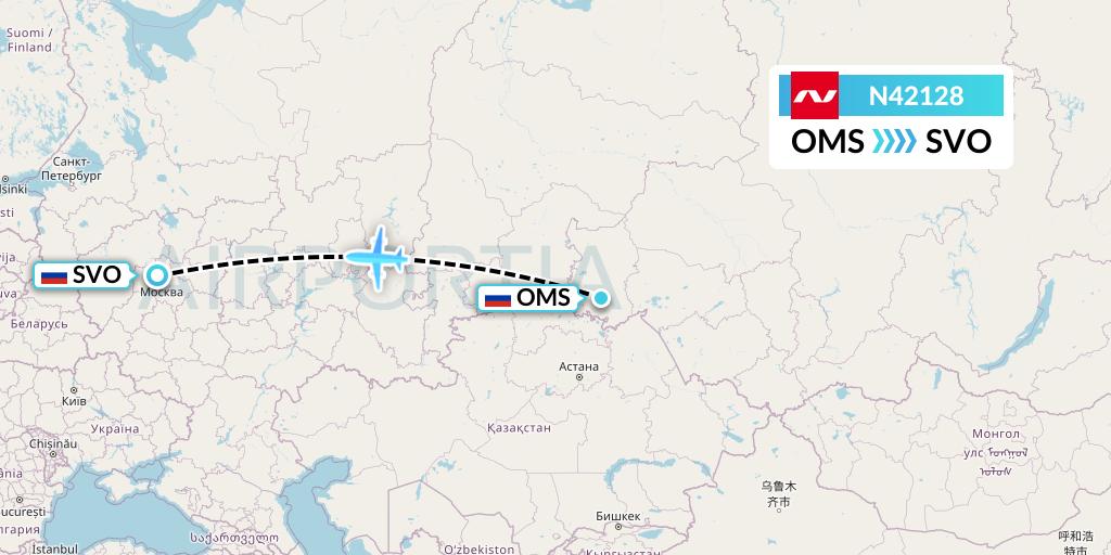 N42128 Nordwind Airlines Flight Map: Omsk to Moscow
