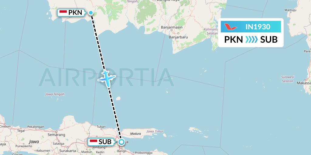 IN1930 NAM Air Flight Map: Pangkalan Bun to Surabaya