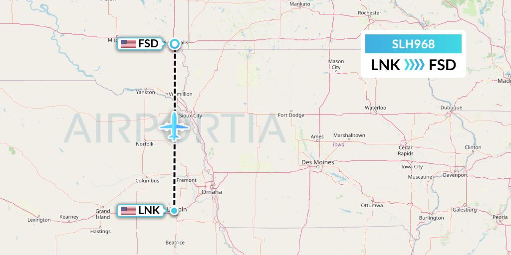 SLH968 Silverhawk Aviation Flight Map: Lincoln to Sioux Falls