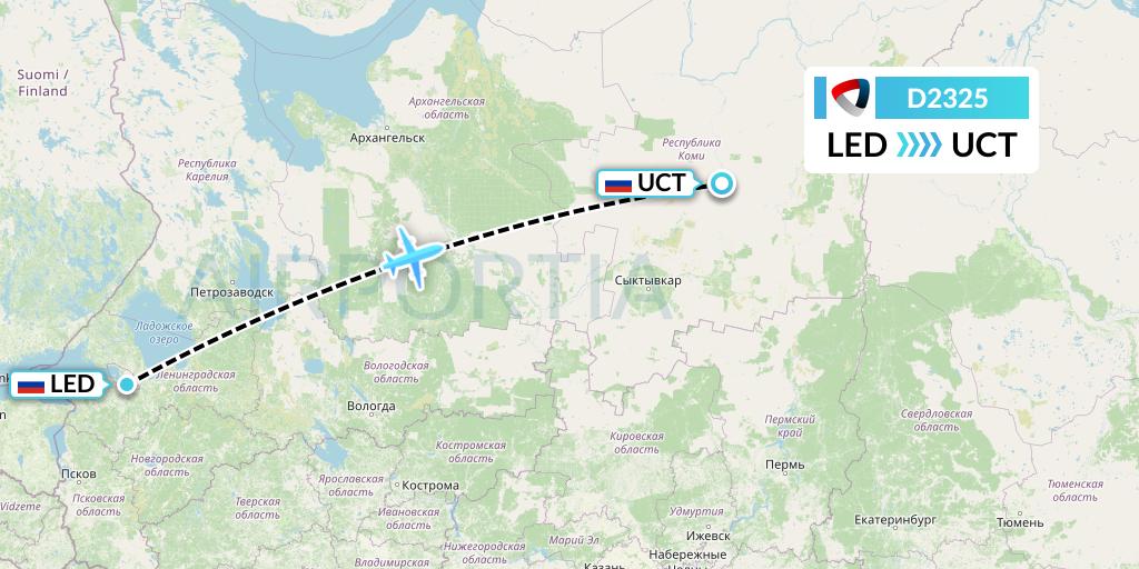 D2325 Severstal Aircompany Flight Map: St. Petersburg to Ukhta