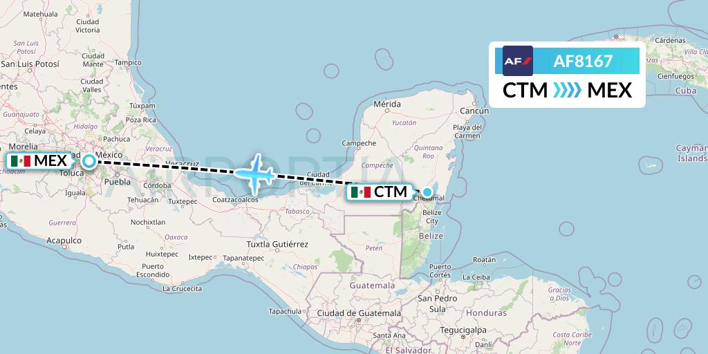 AF8167 Air France Flight Map: Chetumal to Mexico City