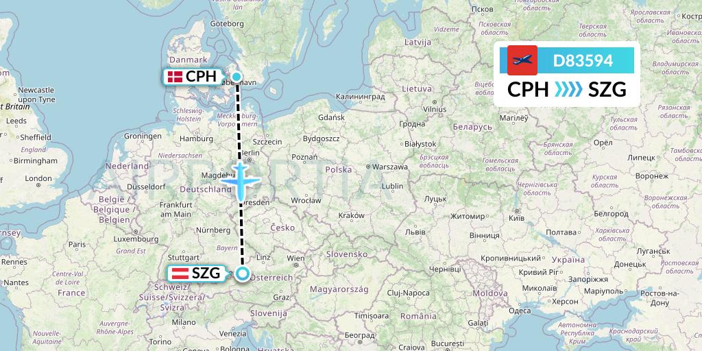 D83594 Norwegian Air International Flight Map: Copenhagen to Salzburg