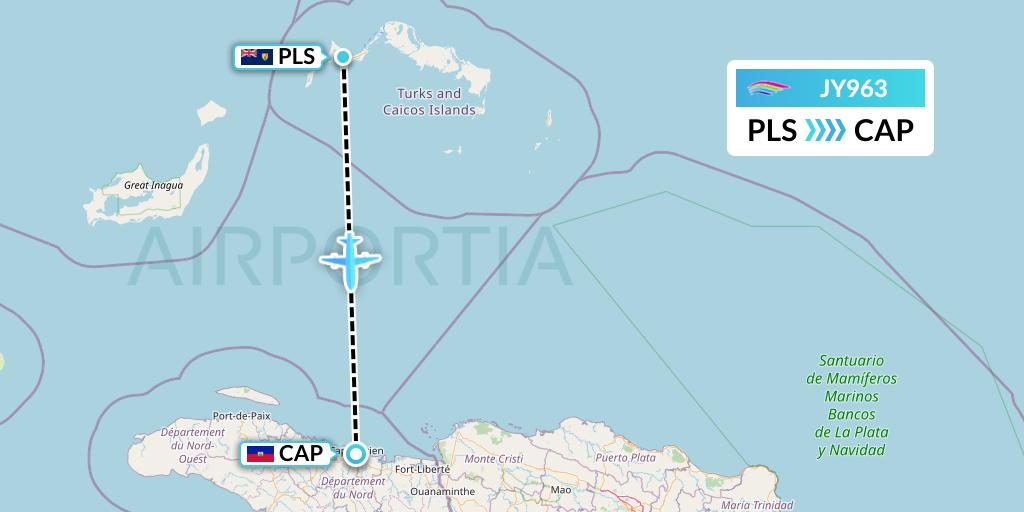 JY963 InterCaribbean Airways Flight Map: Providenciales to Cap-Haitien