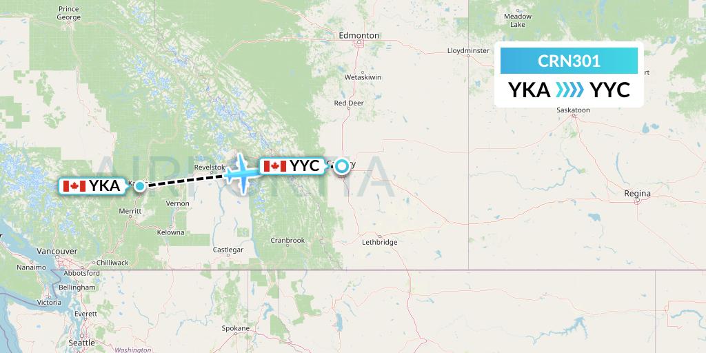 CRN301 Aerocaribbean Flight Map: Kamloops to Calgary