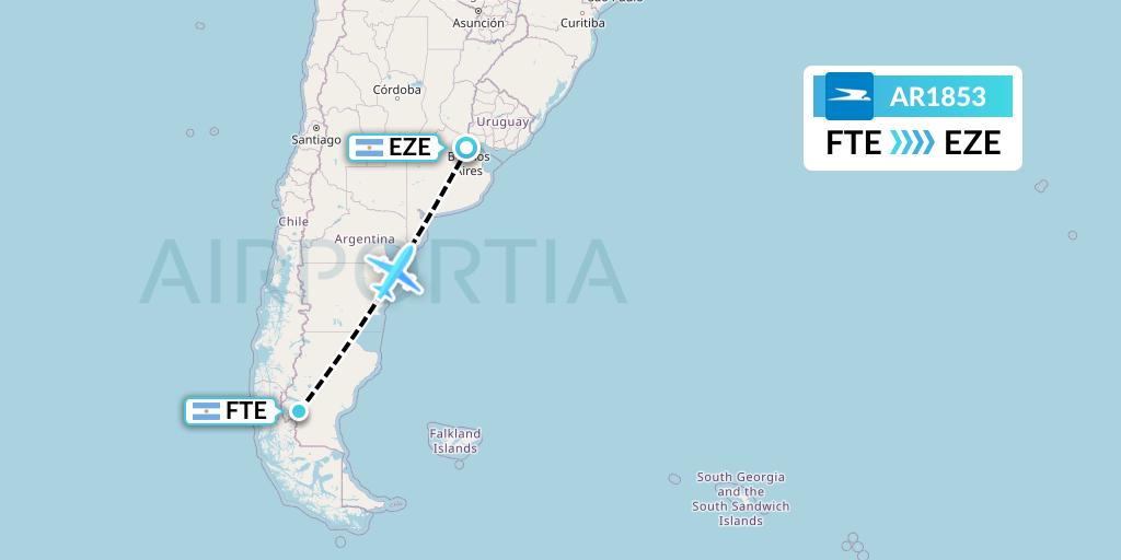 AR1853 Aerolineas Argentinas Flight Map: El Calafate to Buenos Aires
