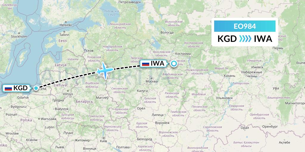 EO984 Pegas Fly Flight Map: Kaliningrad to Ivanovo