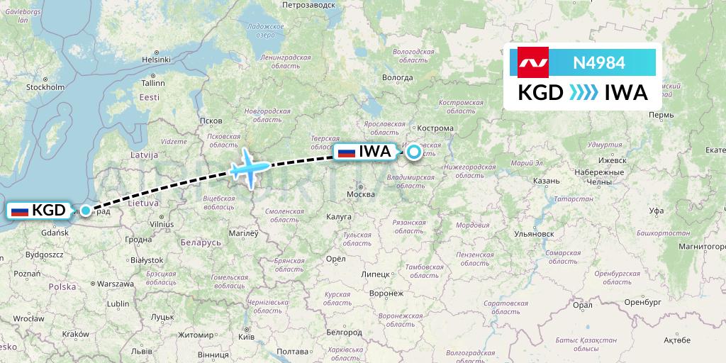 N4984 Nordwind Airlines Flight Map: Kaliningrad to Ivanovo