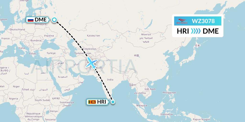 WZ3078 Red Wings Flight Map: Hambantota to Moscow