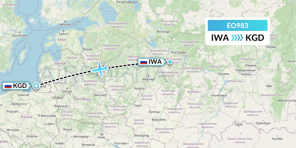 EO983 Pegas Fly Flight Map: Ivanovo to Kaliningrad