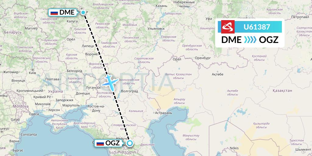 U61387 Ural Airlines Flight Map: Moscow to Beslan