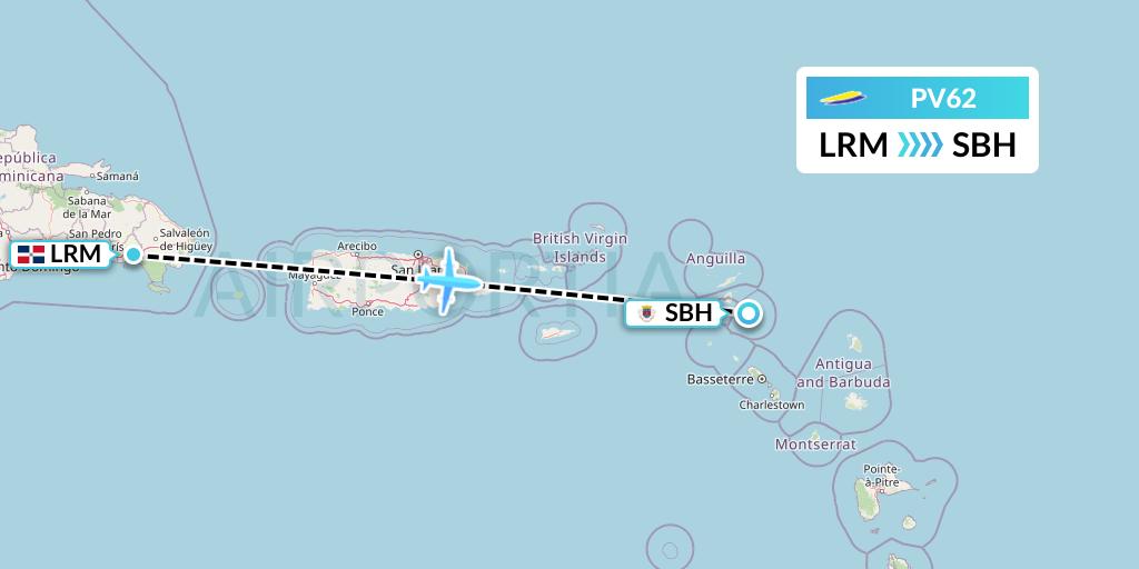 PV62 St. Barth Commuter Flight Map: La Romana to St. Jean