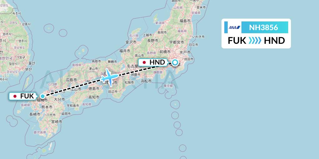 NH3856 All Nippon Airways Flight Map: Fukuoka to Tokyo