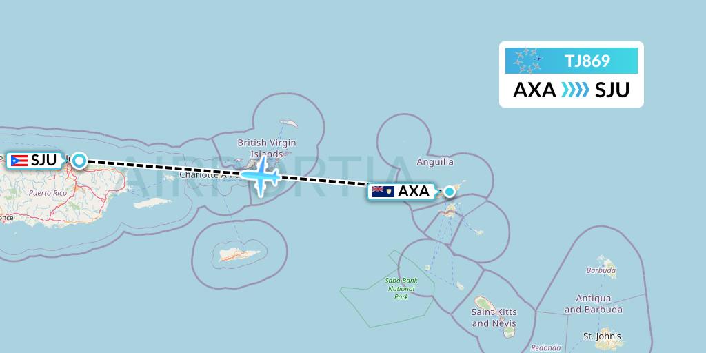 TJ869 Tradewind Aviation Flight Map: The Valley to San Juan