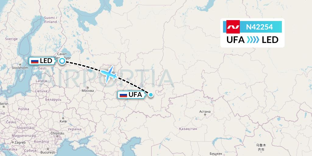 N42254 Nordwind Airlines Flight Map: Ufa to St. Petersburg