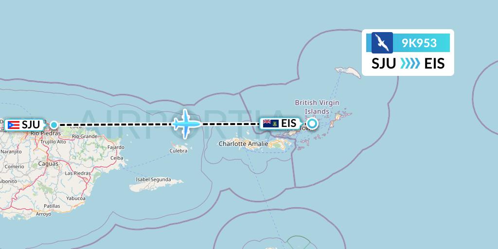 9K953 Cape Air Flight Map: San Juan to Beef Island
