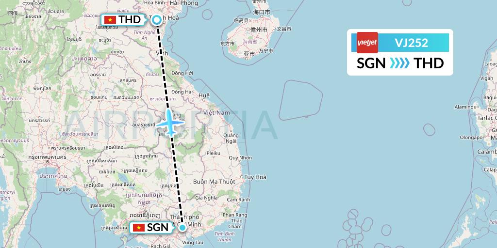 VJ252 VietJet Air Flight Map: Ho Chi Minh City to Hanoi