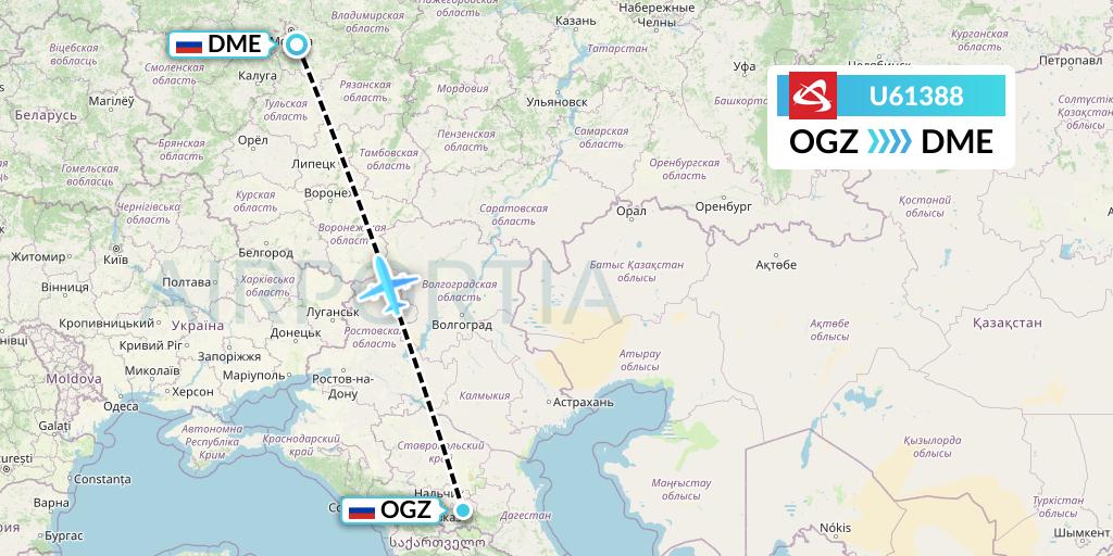 U61388 Ural Airlines Flight Map: Beslan to Moscow