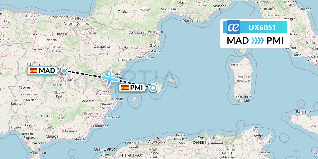 UX6051 Air Europa Flight Map: Madrid to Palma de Mallorca