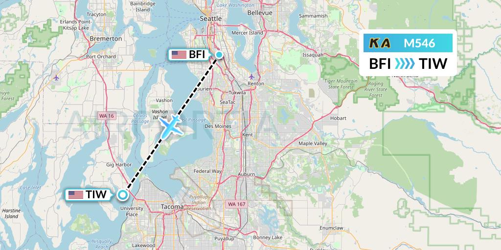 M546 Kenmore Air Flight Map: Seattle to Tacoma