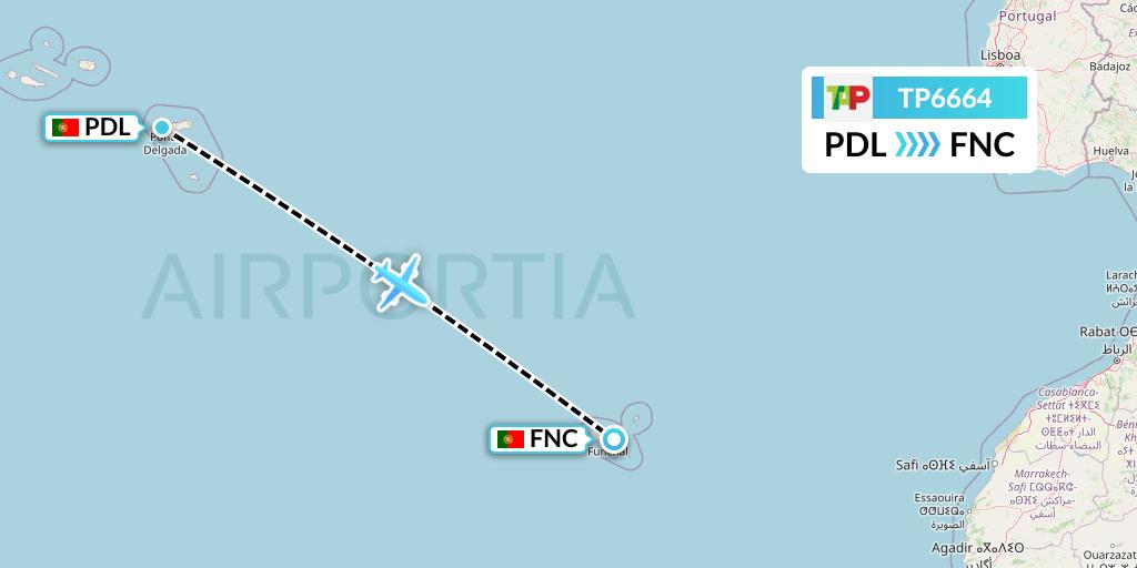 TP6664 TAP Portugal Flight Map: Ponta Delgada to Funchal