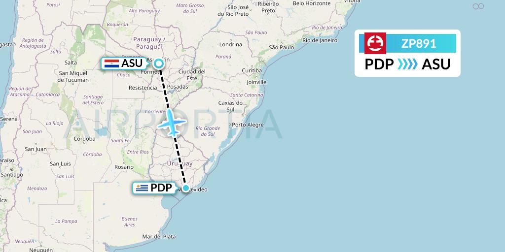 ZP891 Paranair Flight Map: Punta del Este to Asuncion