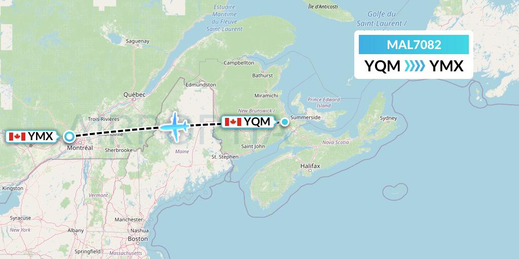MAL7082 Morningstar Air Express Flight Map: Moncton to Montreal