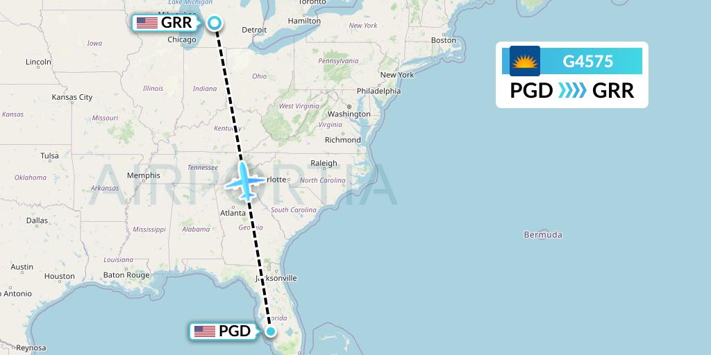G4575 Allegiant Air Flight Map: Punta Gorda to Grand Rapids
