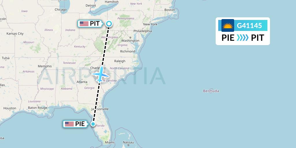 G41145 Allegiant Air Flight Map: St. Petersburg to Pittsburgh