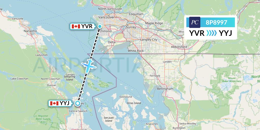 8P8997 Pacific Coastal Airlines Flight Map: Vancouver to Victoria