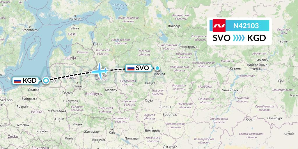 N42103 Nordwind Airlines Flight Map: Moscow to Kaliningrad