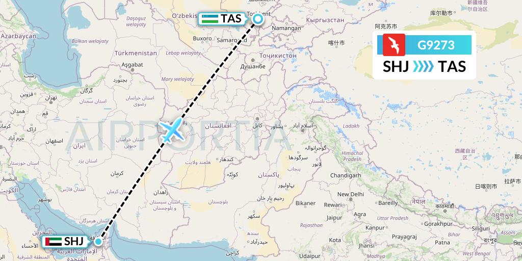G9273 Air Arabia Flight Map: Sharjah to Tashkent