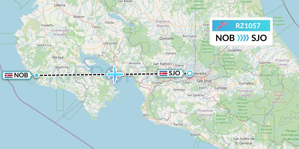RZ1057 Sansa Airlines Flight Map: Nicoya to San Jose