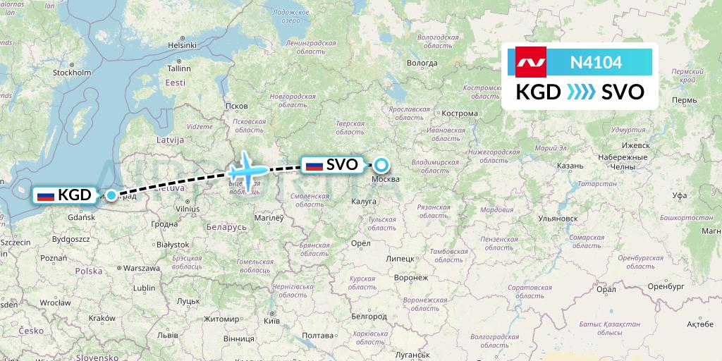 N4104 Nordwind Airlines Flight Map: Kaliningrad to Moscow