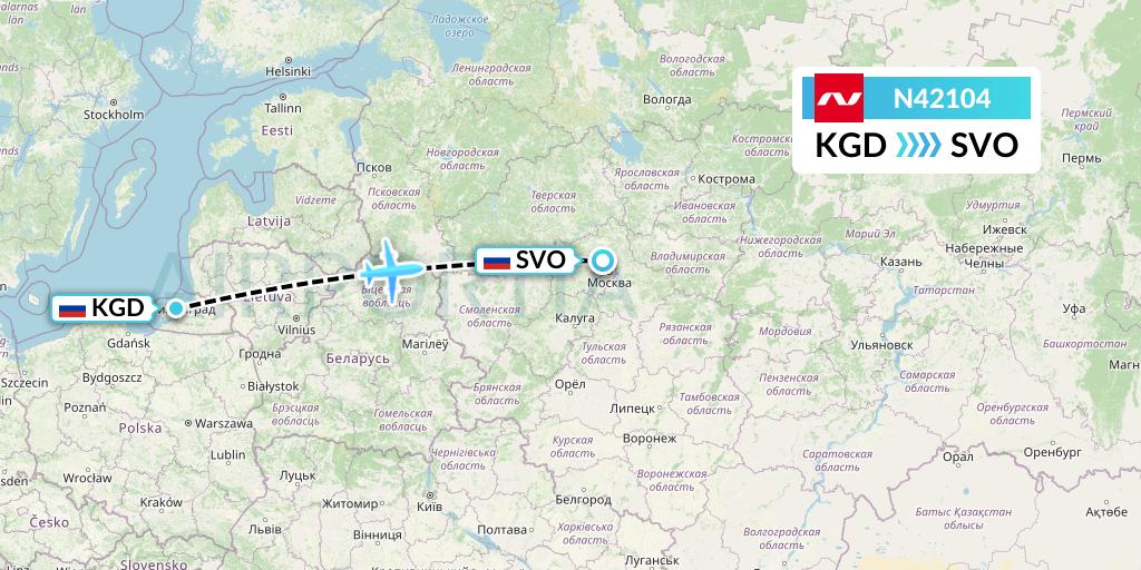 N42104 Nordwind Airlines Flight Map: Kaliningrad to Moscow