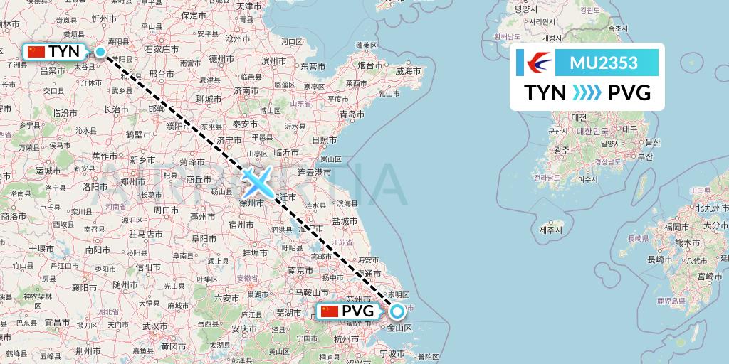 MU2353 China Eastern Airlines Flight Map: Taiyuan to Shanghai
