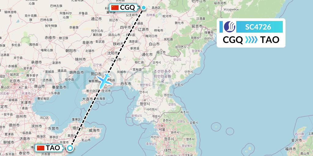SC4726 Shandong Airlines Flight Map: Changchun to Qingdao