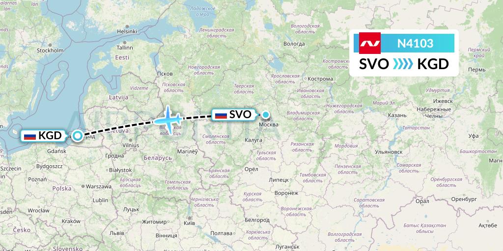 N4103 Nordwind Airlines Flight Map: Moscow to Kaliningrad