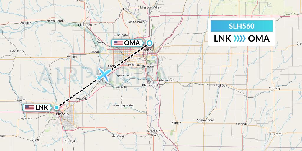 SLH560 Silverhawk Aviation Flight Map: Lincoln to Omaha
