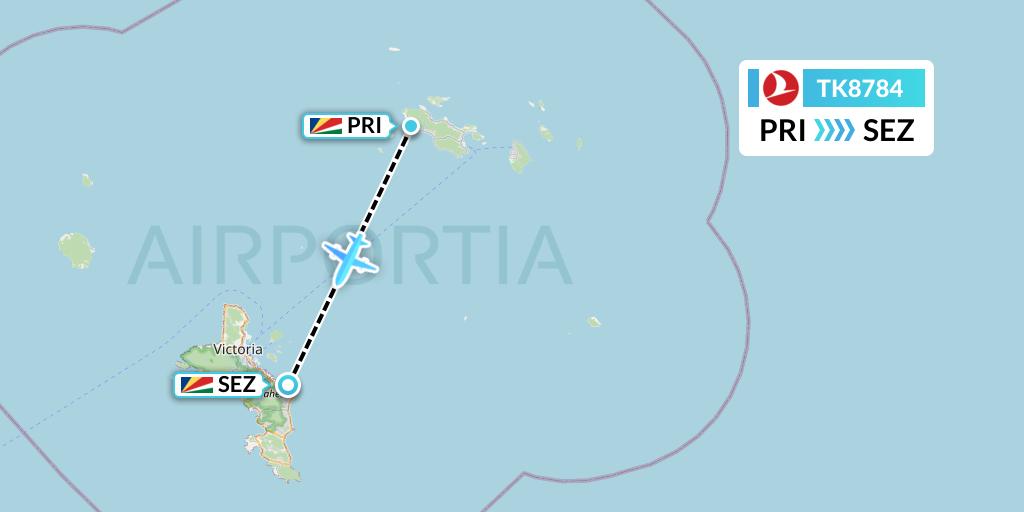 TK8784 Turkish Airlines Flight Map: Praslin Island to Victoria